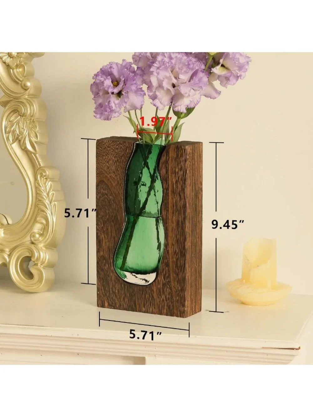 Rustic Wooden and Glass Inlay Flower Vase - Farmhouse Home Decor Centerpiece